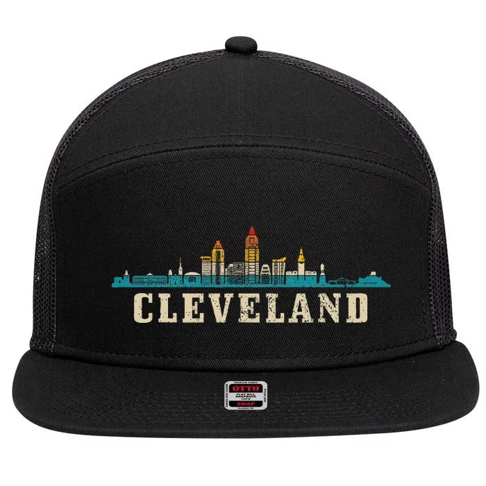 Cleveland Skyline Ohio Vintage Pride Retro 7 Panel Mesh Trucker Snapback Hat