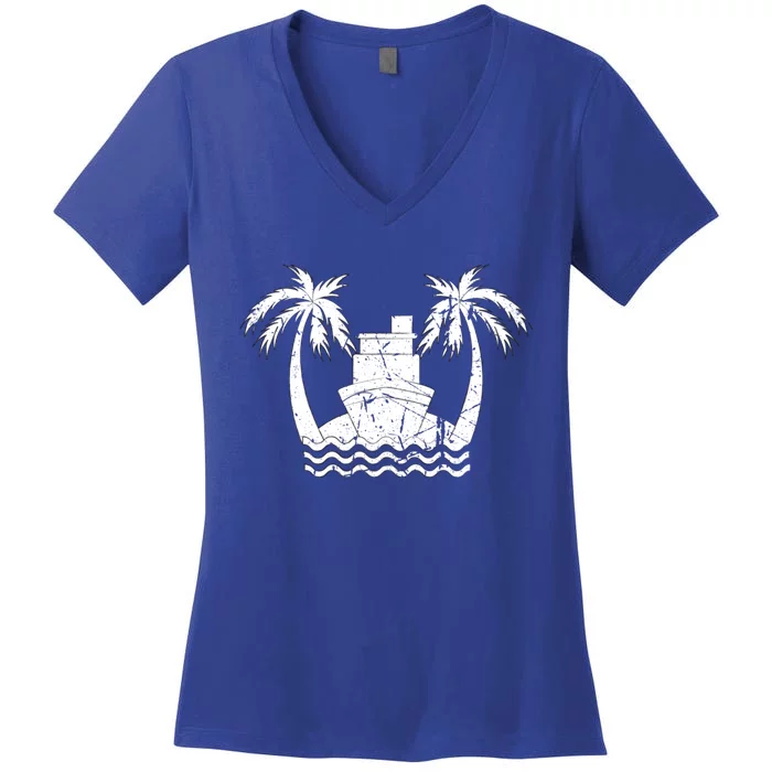 Cruise Ship On The Beach Summer Vacation Family Matching Gift Women's V-Neck T-Shirt