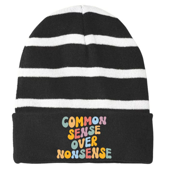 Common Sense Over Nonsense For Kamala Harris 2024 Striped Beanie with Solid Band