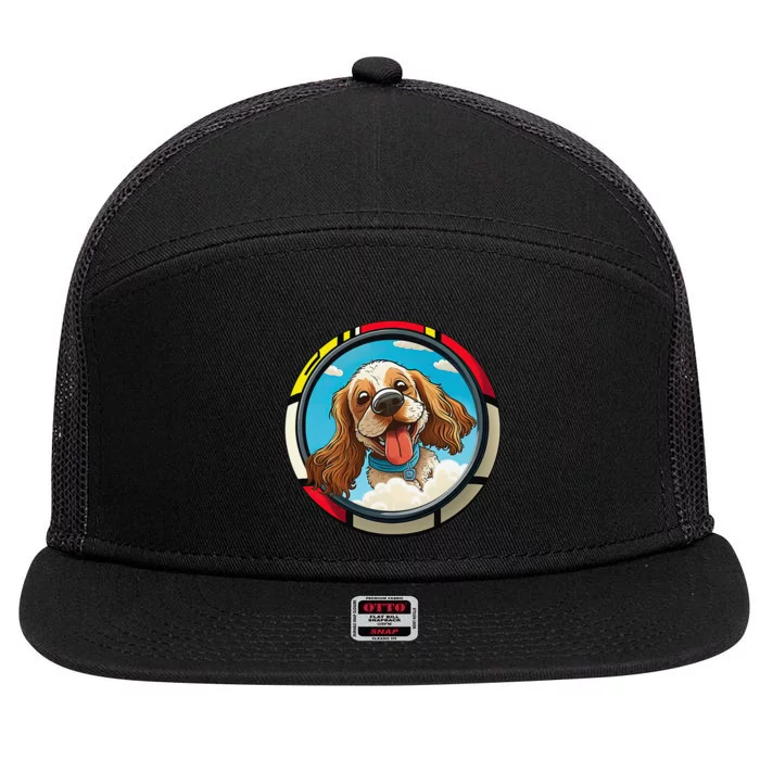 Cocker Spaniel Owner Cartoon of a Cocker Spaniel 7 Panel Mesh Trucker Snapback Hat