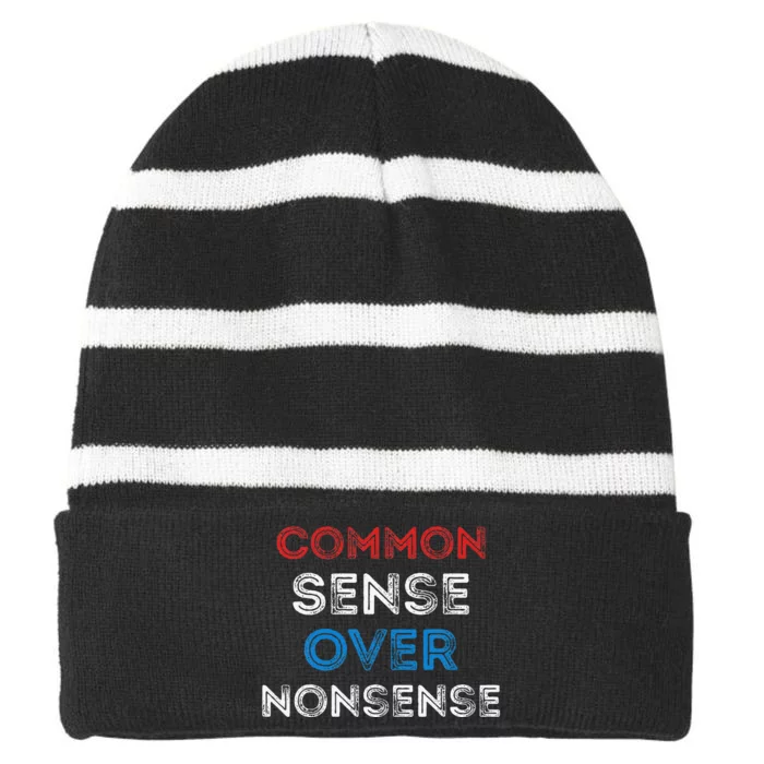 Common Sense Over Nonsense Striped Beanie with Solid Band