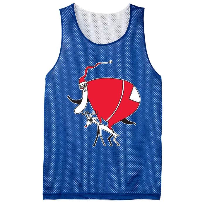 Crazy Santa On A Deer Gift Mesh Reversible Basketball Jersey Tank