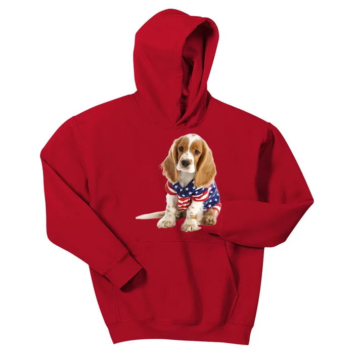 Cocker Spaniel Puppy USA Flag American Dogs 4th Of July Kids Hoodie