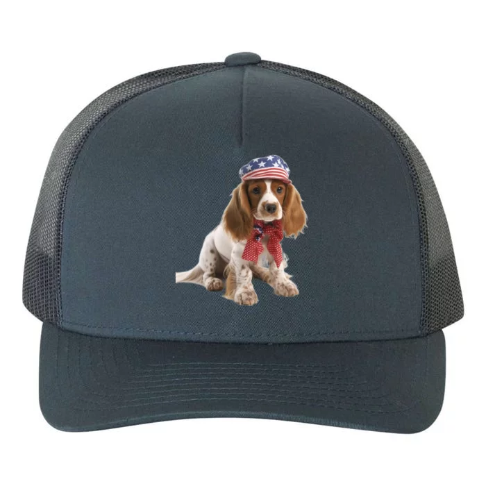 Cocker Spaniel Puppy USA Flag American Dogs 4th Of July Yupoong Adult 5-Panel Trucker Hat