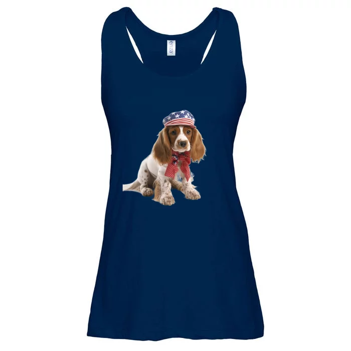 Cocker Spaniel Puppy USA Flag American Dogs 4th Of July Ladies Essential Flowy Tank