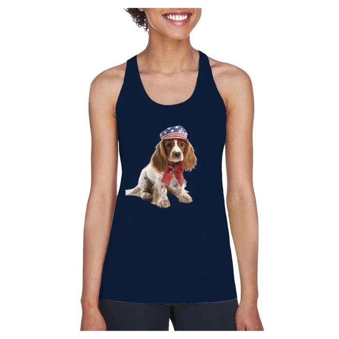 Cocker Spaniel Puppy USA Flag American Dogs 4th Of July Women's Racerback Tank