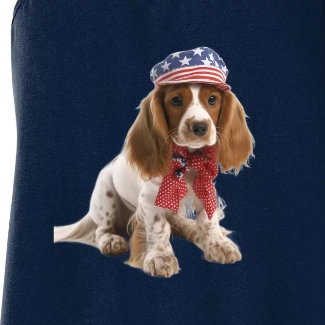 Cocker Spaniel Puppy USA Flag American Dogs 4th Of July Women's Racerback Tank