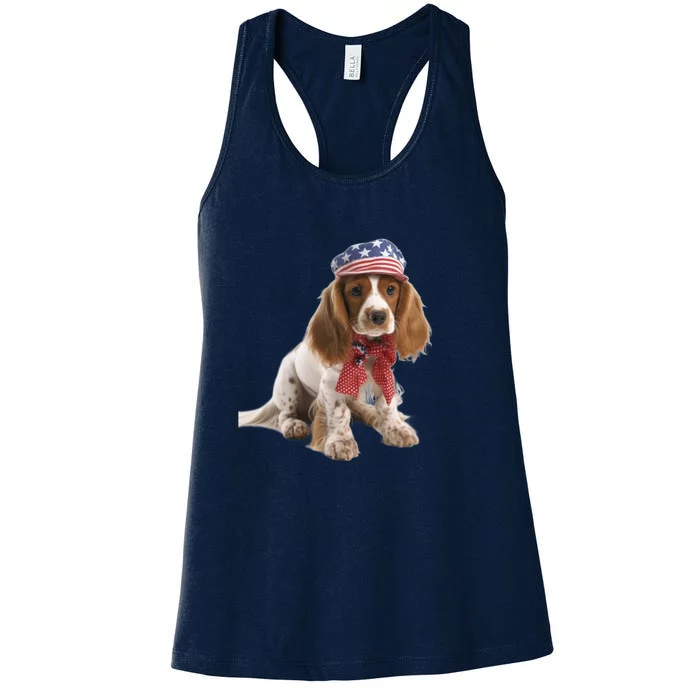 Cocker Spaniel Puppy USA Flag American Dogs 4th Of July Women's Racerback Tank