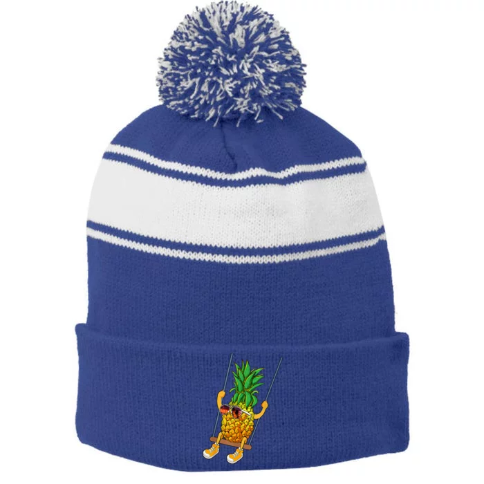 Cute Swinging Pineapple Swinger Stripe Pom Pom Beanie