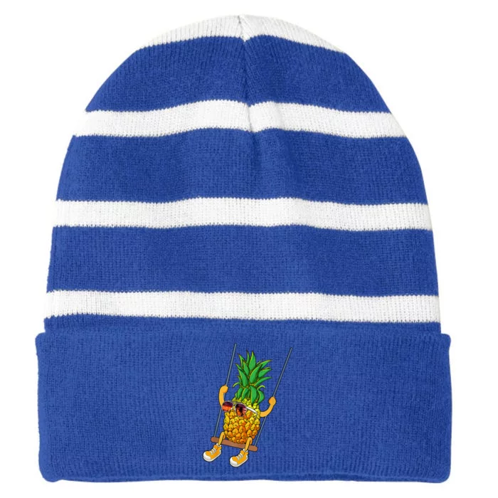 Cute Swinging Pineapple Swinger Striped Beanie with Solid Band