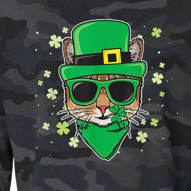 Cat St Patricks Day Leprechaun Shamrock Irish Catrick's Cropped Pullover Crew