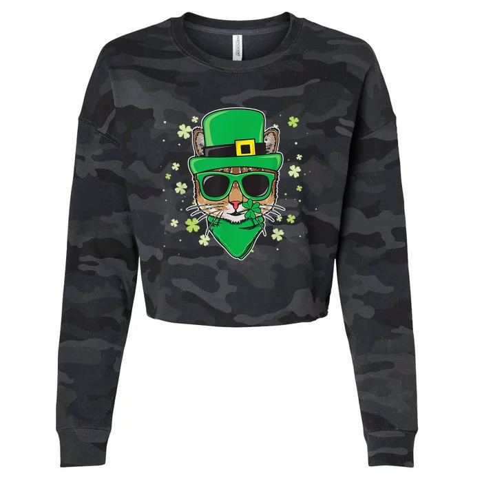 Cat St Patricks Day Leprechaun Shamrock Irish Catrick's Cropped Pullover Crew