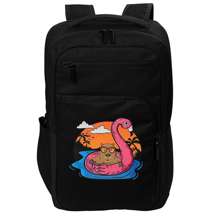 Capybara Swimming Pool Lover Flamingo Capybara Impact Tech Backpack