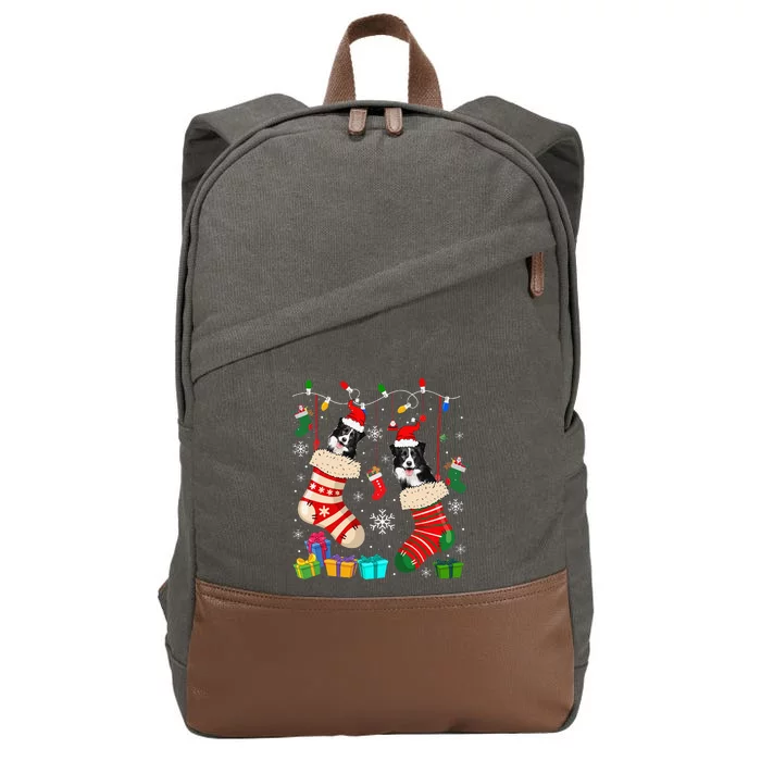 Christmas Socks Pajama Border Collie Dog Puppy Lover Cotton Canvas Backpack