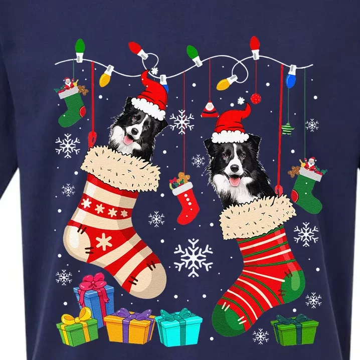 Christmas Socks Pajama Border Collie Dog Puppy Lover Sueded Cloud Jersey T-Shirt