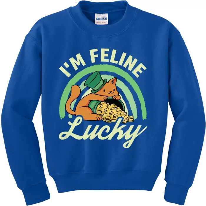 Cat St Patricks Day I'm Feline Lucky Gift Kids Sweatshirt