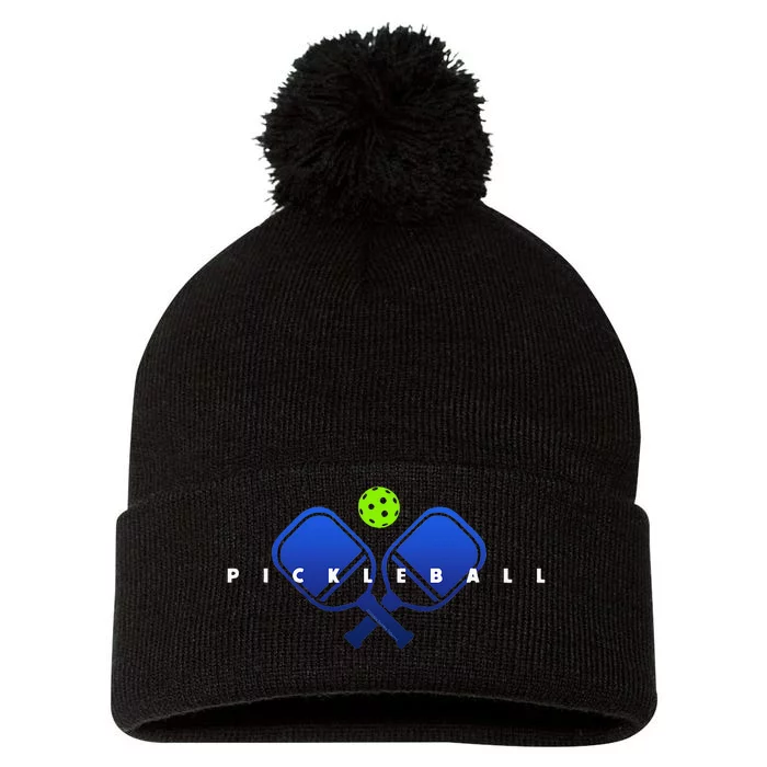 Cool Stylized Pickleball With Paddles And Ball Pickleball Pom Pom 12in Knit Beanie