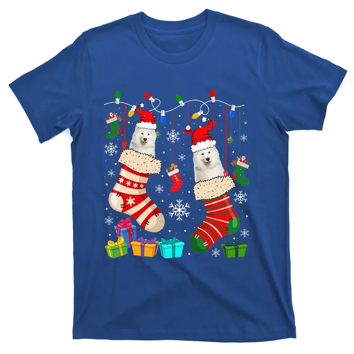 Christmas Socks Pajama Samoyed Dog Puppy Lover T-Shirt