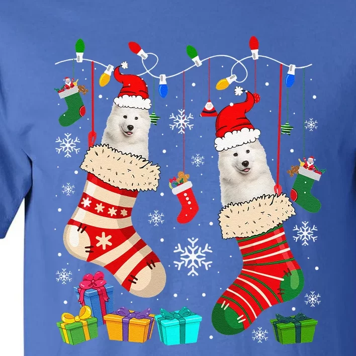 Christmas Socks Pajama Samoyed Dog Puppy Lover Tall T-Shirt