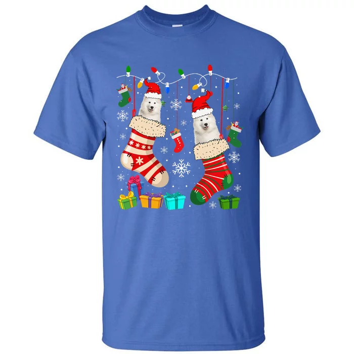 Christmas Socks Pajama Samoyed Dog Puppy Lover Tall T-Shirt