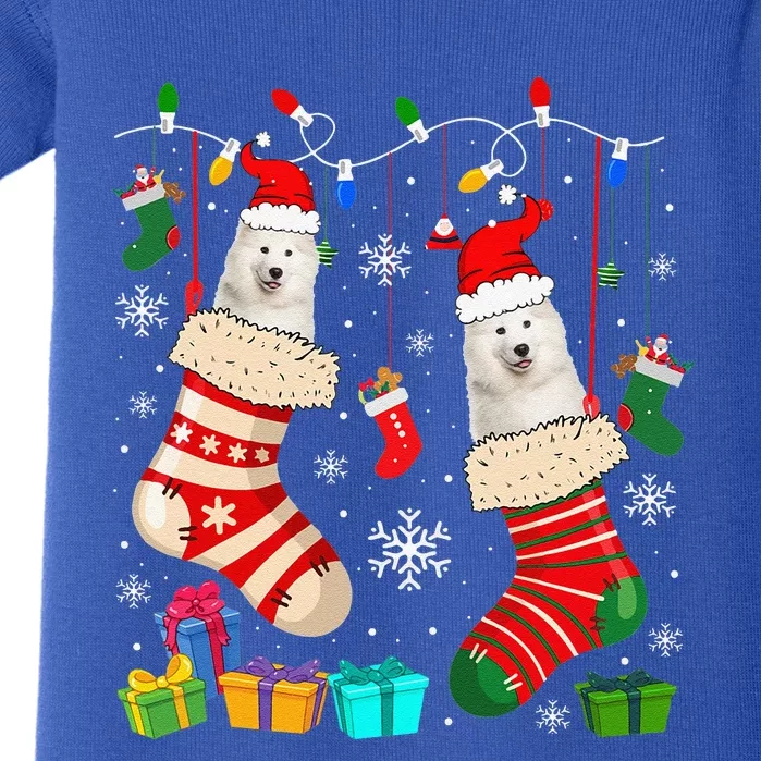 Christmas Socks Pajama Samoyed Dog Puppy Lover Baby Bodysuit