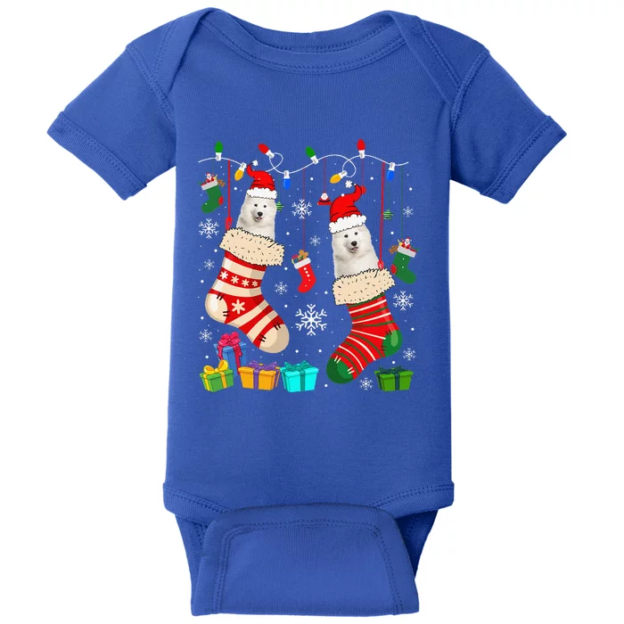 Christmas Socks Pajama Samoyed Dog Puppy Lover Baby Bodysuit