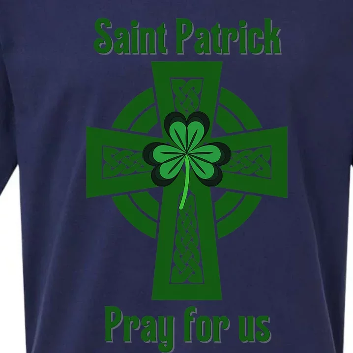 Catholic Saint Patrick Pray For Us Green Celtic Cross St Day Sueded Cloud Jersey T-Shirt