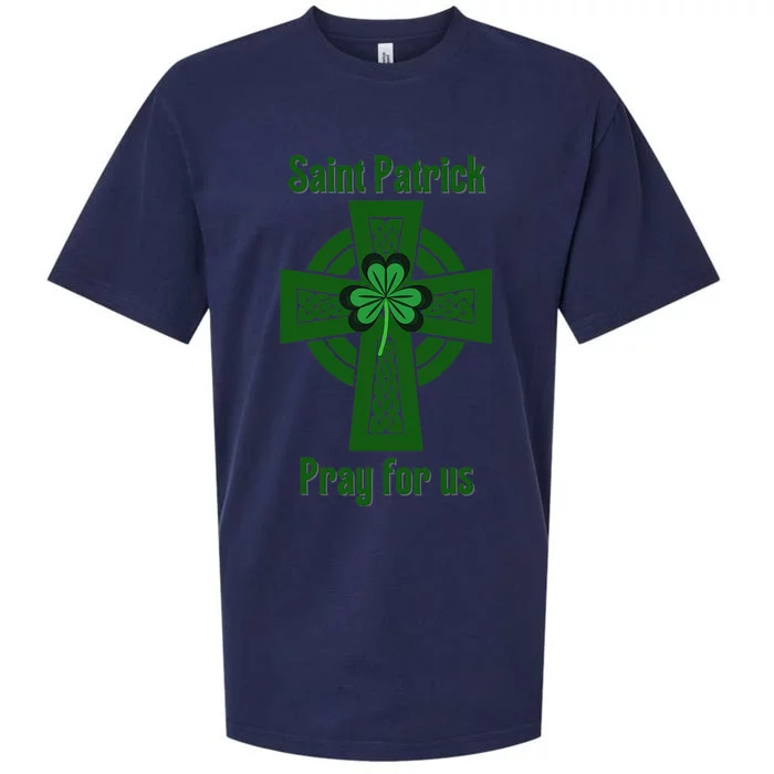 Catholic Saint Patrick Pray For Us Green Celtic Cross St Day Sueded Cloud Jersey T-Shirt