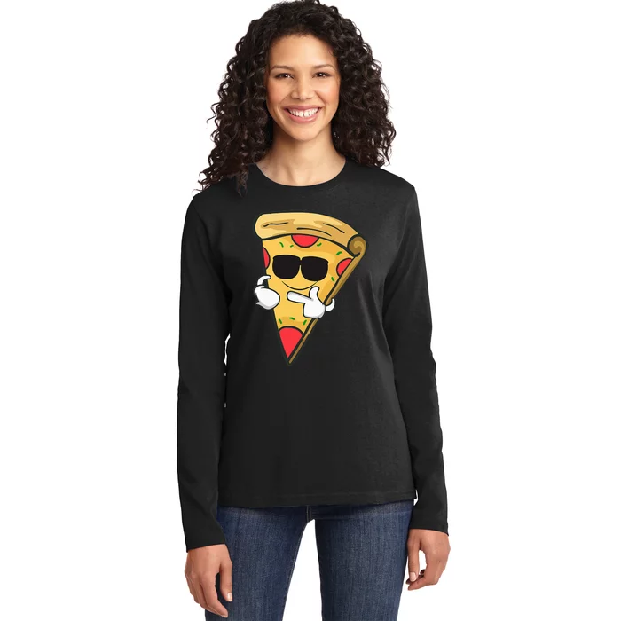 Cool Sunglasses Pizza Ladies Long Sleeve Shirt