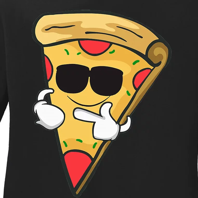 Cool Sunglasses Pizza Ladies Long Sleeve Shirt