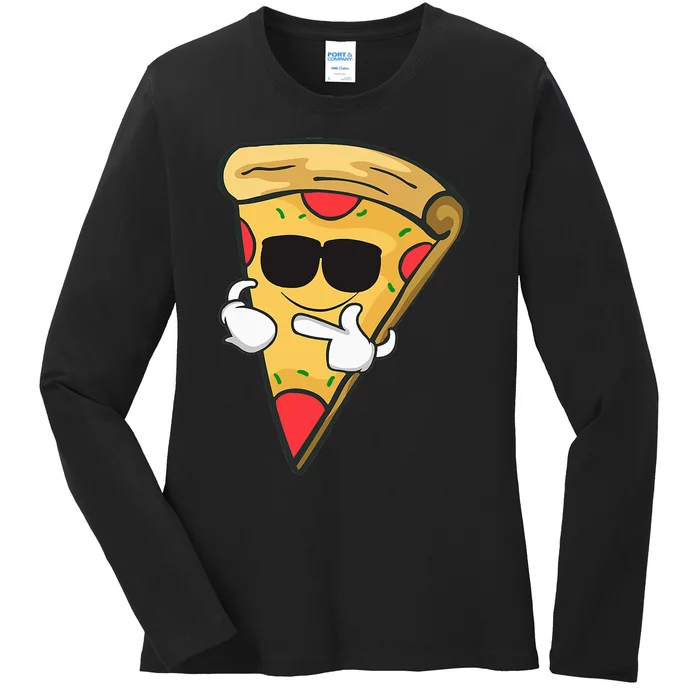 Cool Sunglasses Pizza Ladies Long Sleeve Shirt