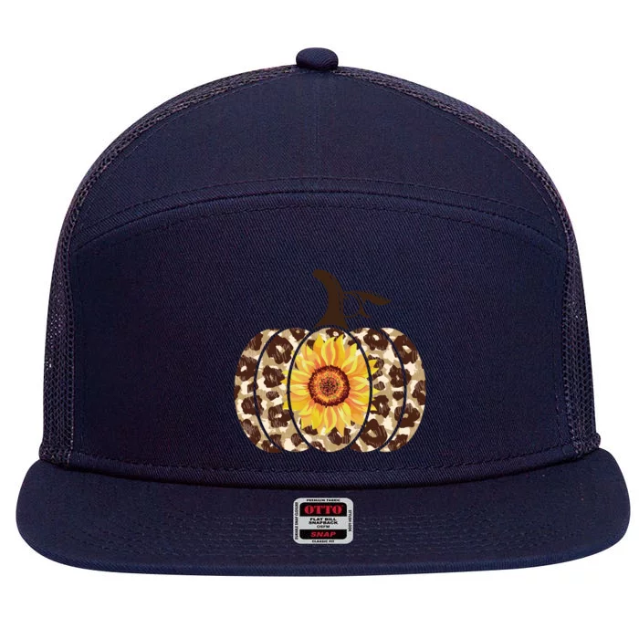 Cheetah Sunflower Pumpkin 7 Panel Mesh Trucker Snapback Hat