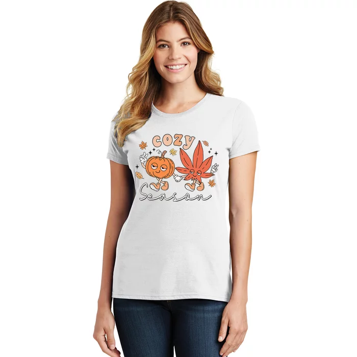 Cozy Season Pumpkin Weed Marijuana Happy Fall Thanksgiving Women's T-Shirt