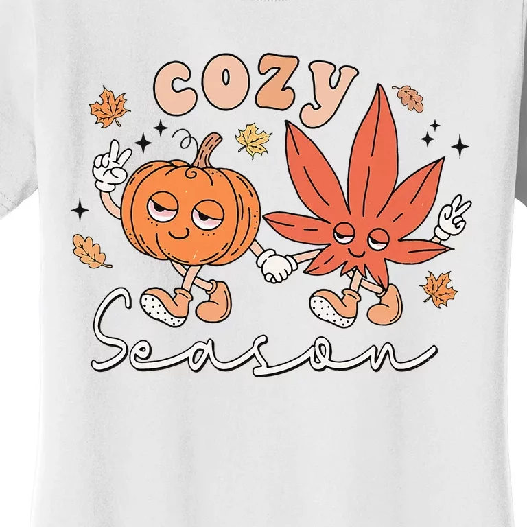 Cozy Season Pumpkin Weed Marijuana Happy Fall Thanksgiving Women's T-Shirt