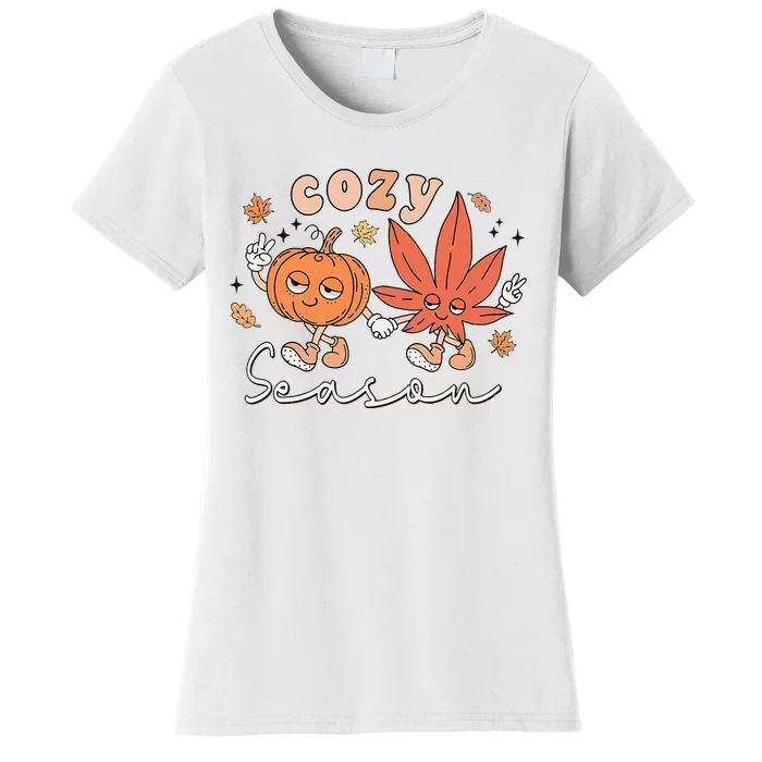 Cozy Season Pumpkin Weed Marijuana Happy Fall Thanksgiving Women's T-Shirt