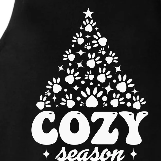 Cozy Season Paw Print Christmas Theme Ladies Tri-Blend Wicking Tank