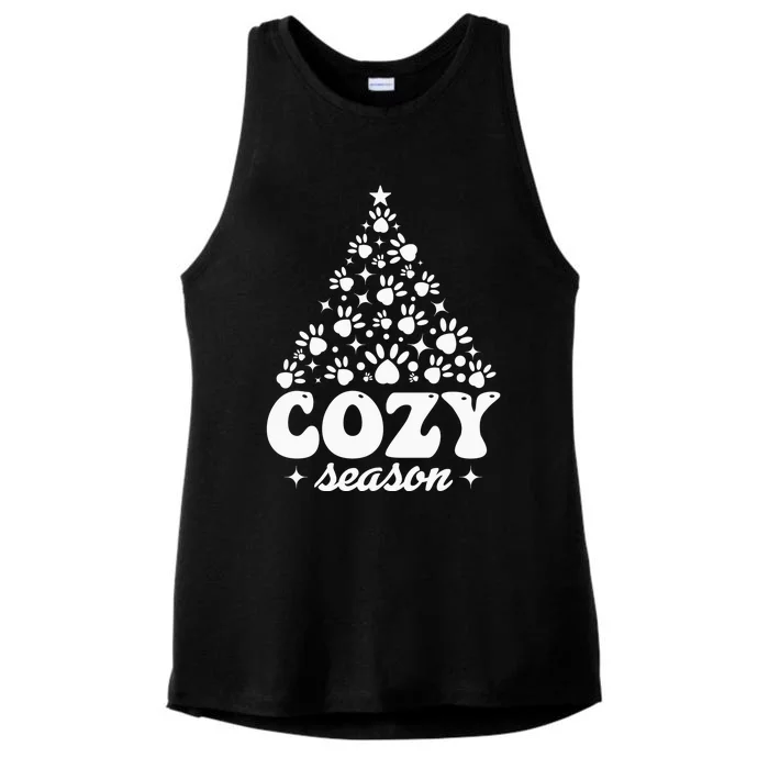 Cozy Season Paw Print Christmas Theme Ladies Tri-Blend Wicking Tank