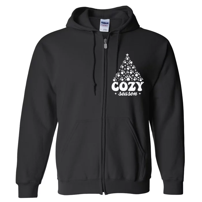 Cozy Season Paw Print Christmas Theme Full Zip Hoodie