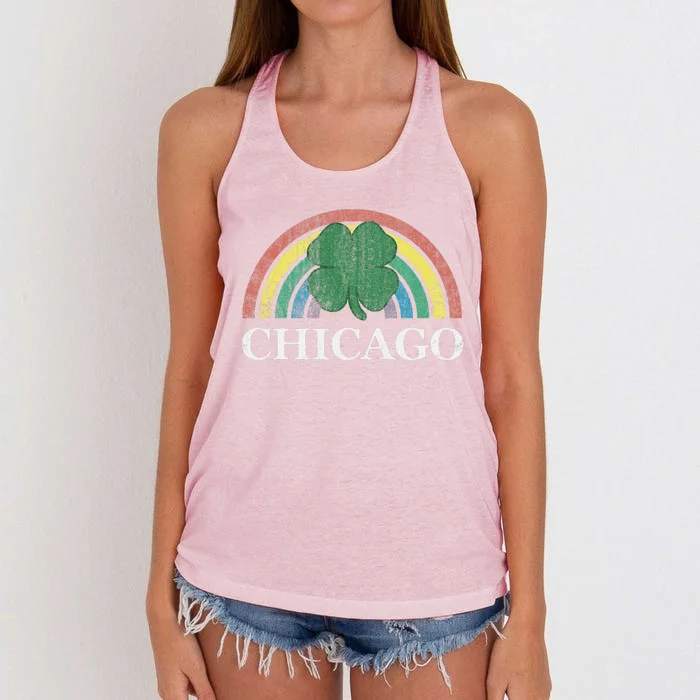 Chicago St. Patrick's Day Shamrock Rainbow Saint Paddy's Women's Knotted Racerback Tank