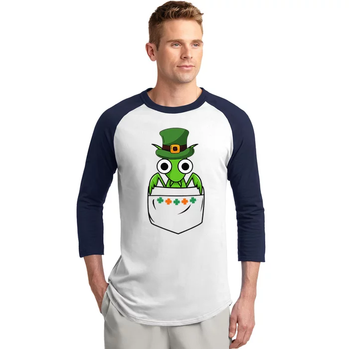 Cute Saint Patrick's Day Ant With Green Hat In Pocket Baseball Sleeve Shirt