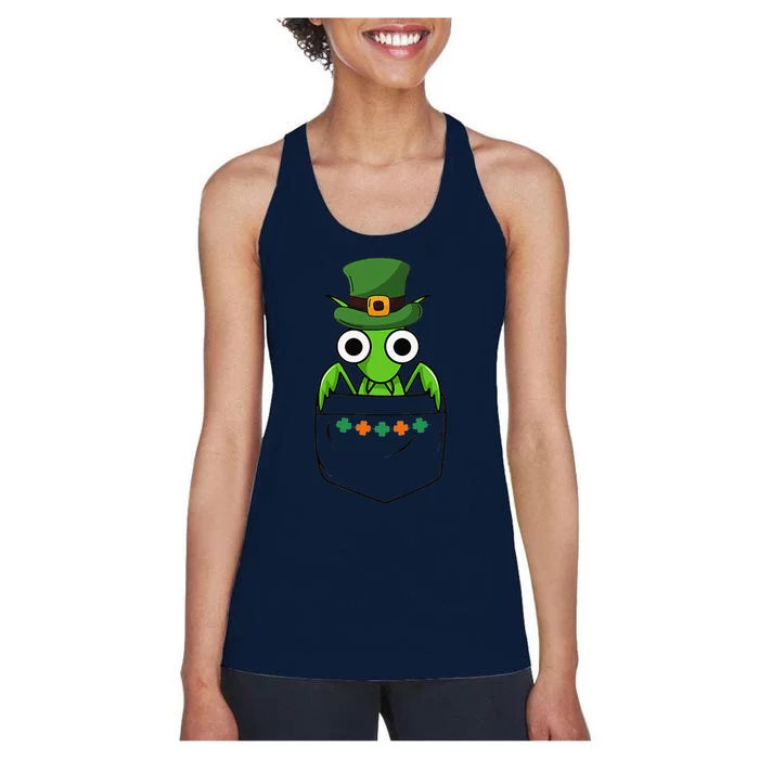 Cute Saint Patrick's Day Ant With Green Hat In Pocket Women's Racerback Tank