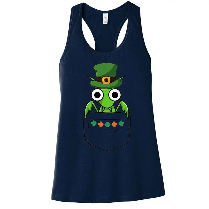 Cute Saint Patrick's Day Ant With Green Hat In Pocket Women's Racerback Tank