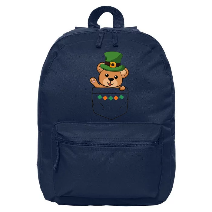 Cute Saint Patrick's Day Bear With Green Hat In Pocket 16 in Basic Backpack