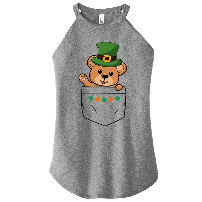 Cute Saint Patrick's Day Bear With Green Hat In Pocket Women’s Perfect Tri Rocker Tank