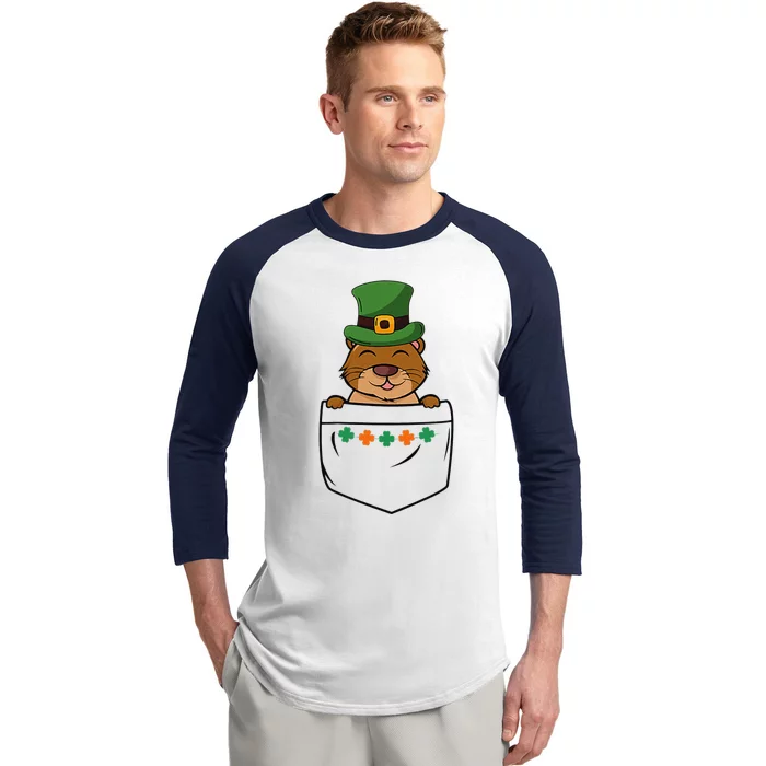 Cute Saint Patrick's Day Beaver With Green Hat In Pocket Baseball Sleeve Shirt