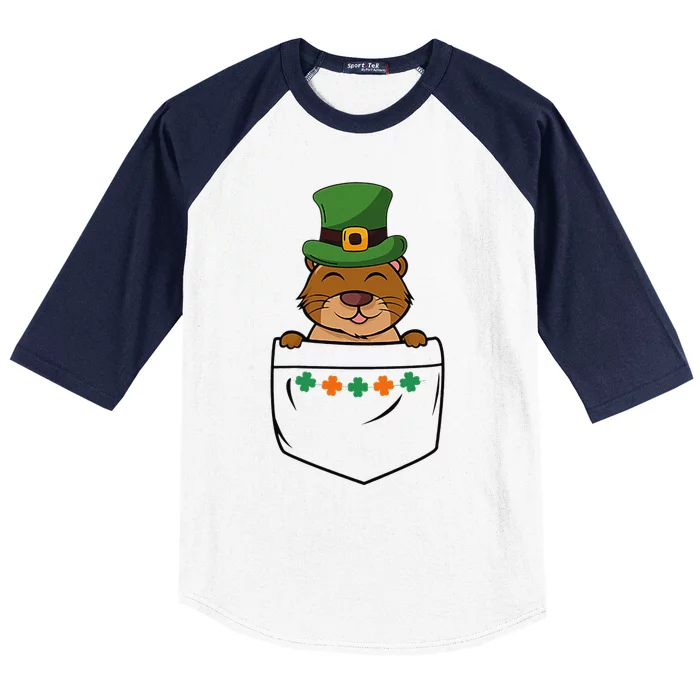 Cute Saint Patrick's Day Beaver With Green Hat In Pocket Baseball Sleeve Shirt