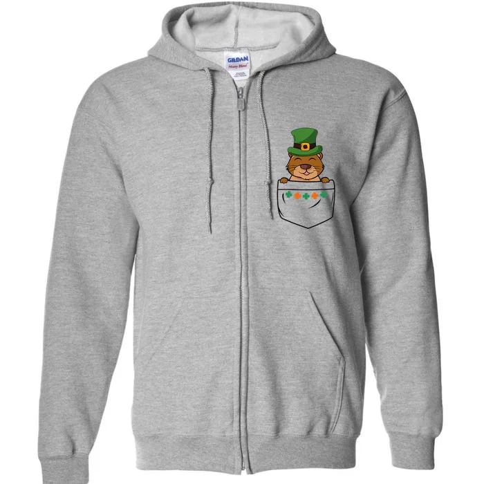 Cute Saint Patrick's Day Beaver With Green Hat In Pocket Full Zip Hoodie