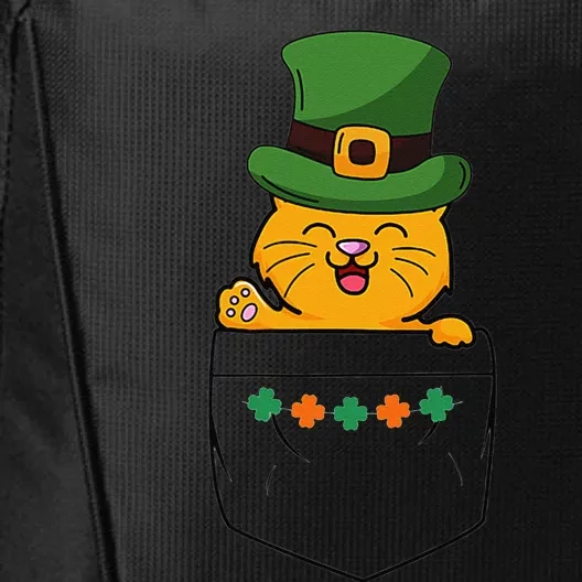 Cute Saint Patrick's Day Cat With Green Hat In Pocket City Backpack