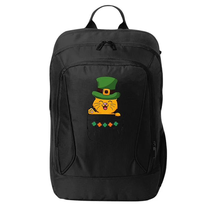 Cute Saint Patrick's Day Cat With Green Hat In Pocket City Backpack