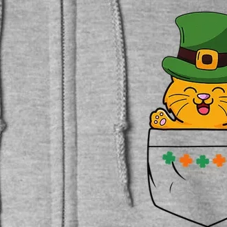 Cute Saint Patrick's Day Cat With Green Hat In Pocket Full Zip Hoodie